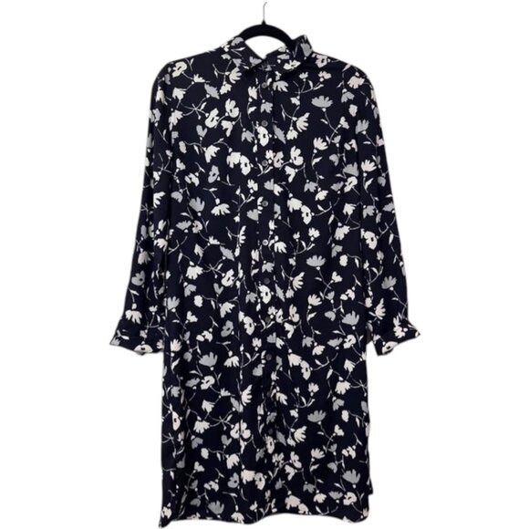 Ann Taylor navy blue floral long sleeves shift midi dress size M - Picture 1 of 5
